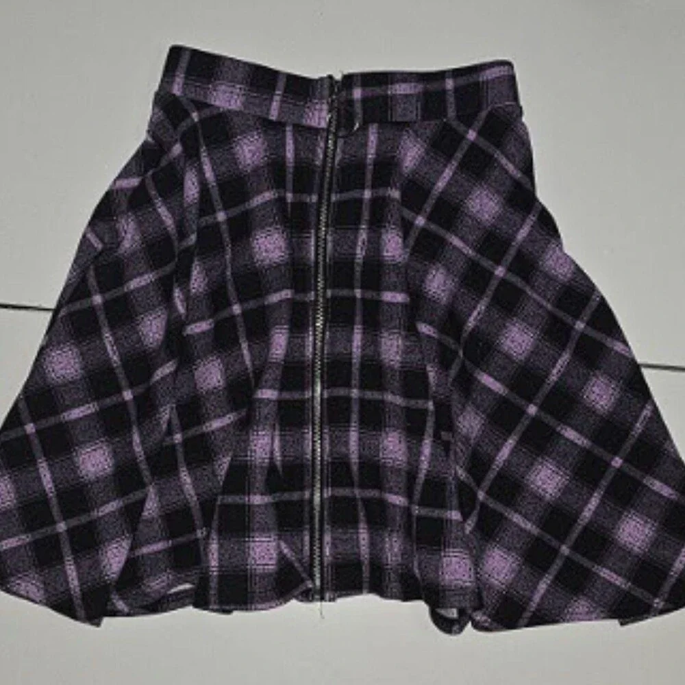 XS - Hot Topic Midnight Hour Pink and Black Plaid Pleated Mini Skirt Polyester - Picture 6 of 8